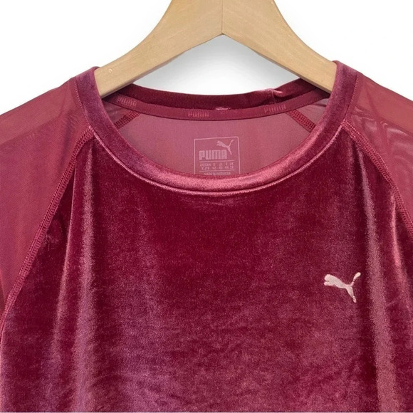 PUMA Stretch Velvet And Mesh Long Sleeve Burgundy Crop Top Style 516560 Size XL - Picture 4 of 8